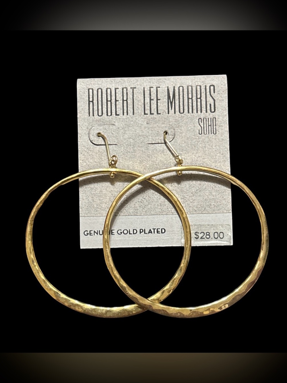 Robert Lee Morris Soho Gold Plated Hammered Hoop Earrings